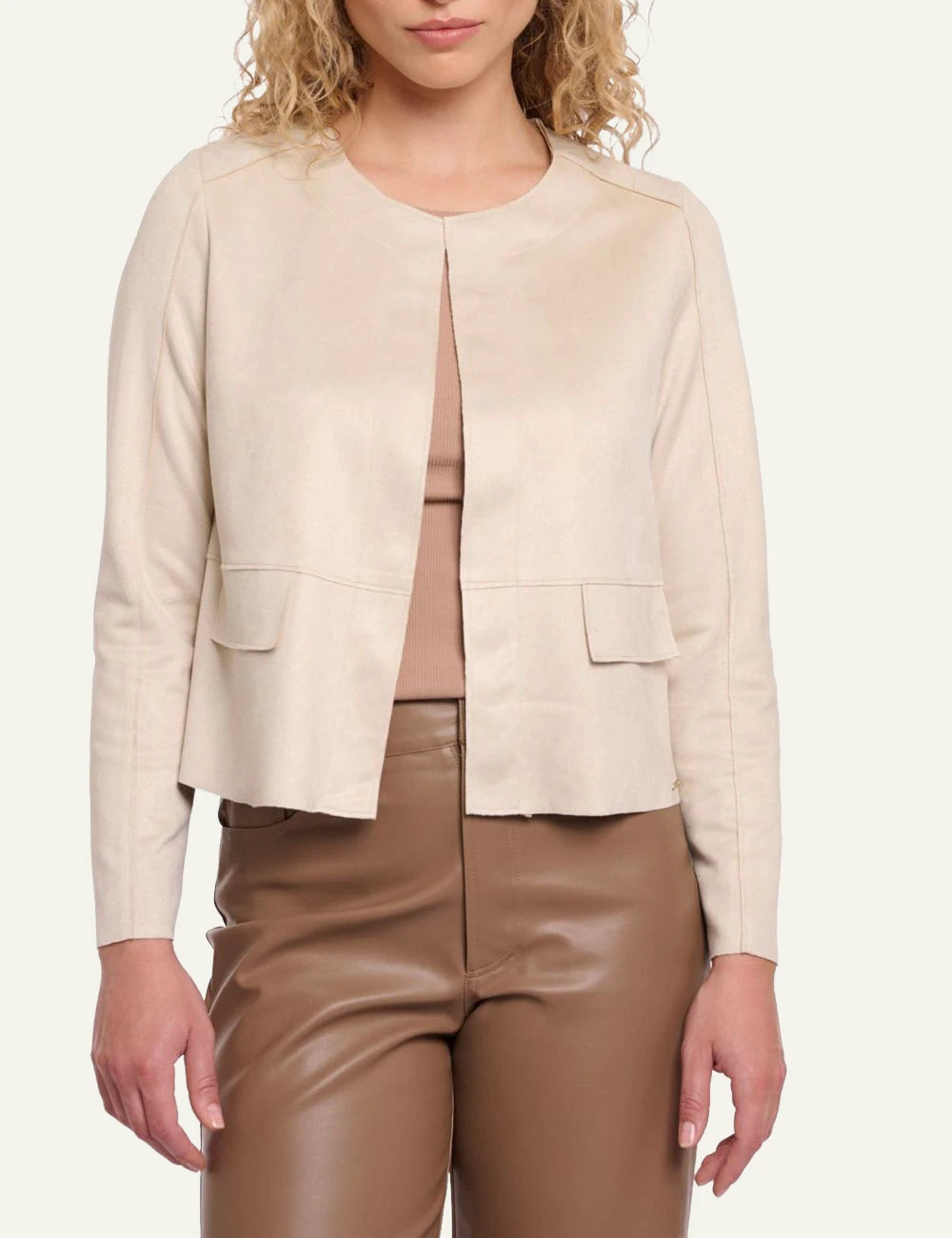 Rino Pelle Brisia slim fit faux suede jacket birch front view