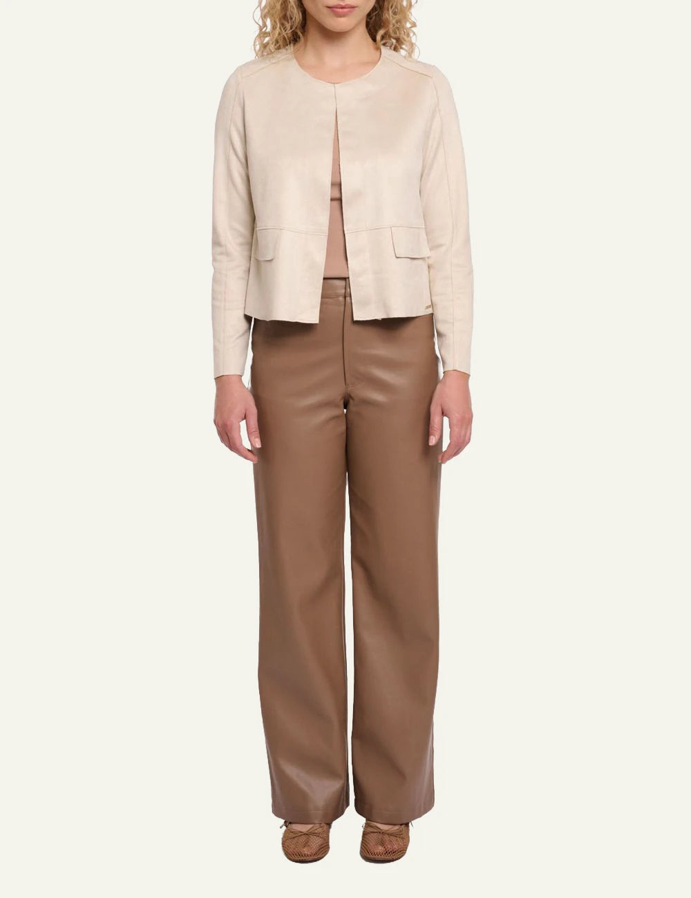 Rino Pelle Brisia slim fit faux suede jacket birch front full body view