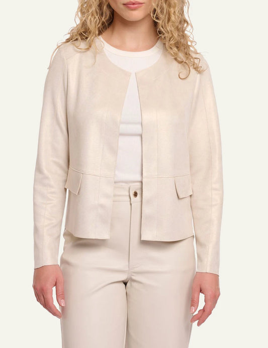 Rino Pelle Brisia slim fit faux suede jacket birch gold front model view