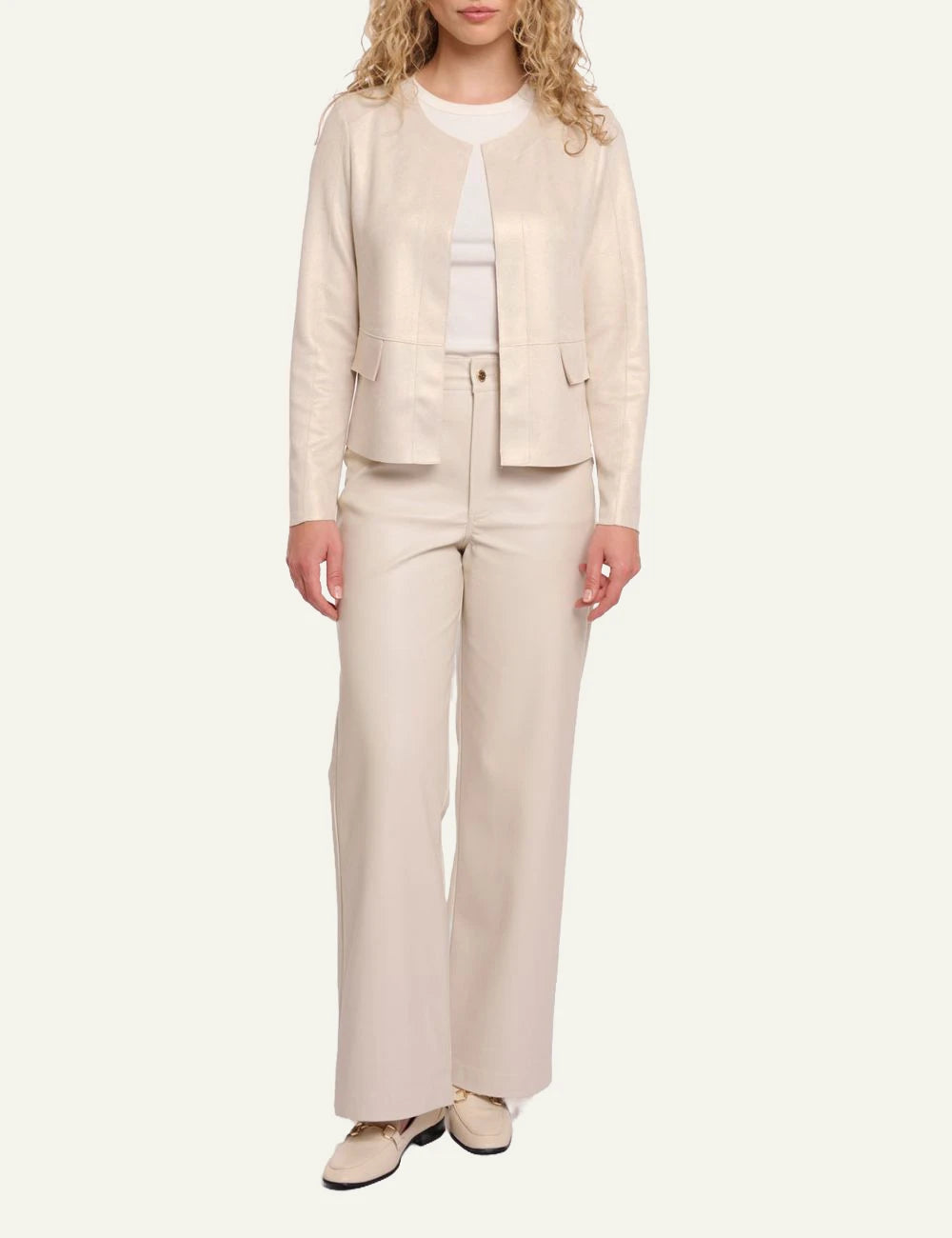 Rino Pelle Brisia slim fit faux suede jacket birch gold full body view