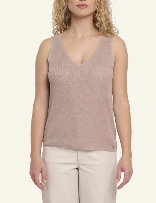 Rino Pelle Charlie top rosy brown sleeveless knit V neck front view