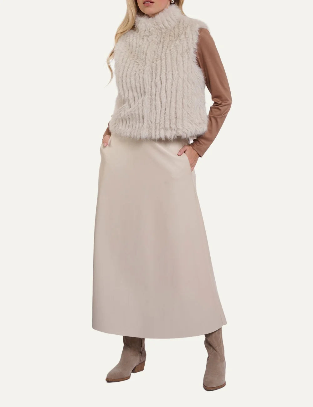 Rino &amp; Pelle women's ivory faux fur sleeveless waistcoat full body