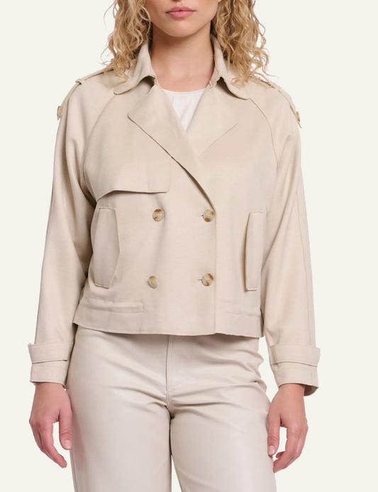 Rino Pelle Doona short trenchcoat birch faux suede front view