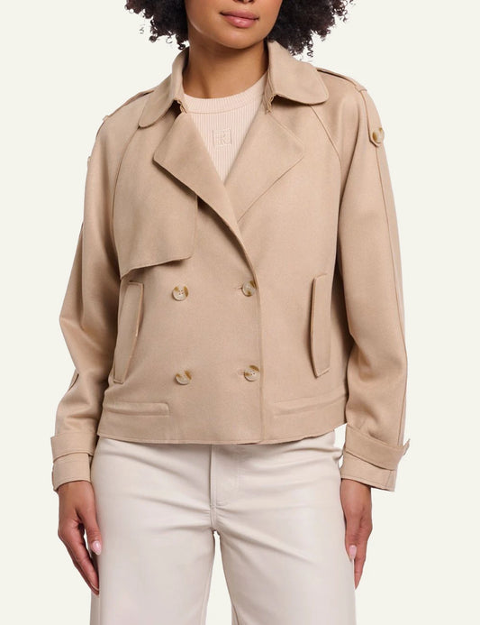 Rino Pelle Doona short trenchcoat oat faux suede front view