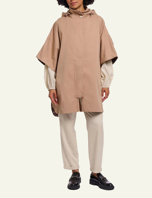 Rino Pelle Gust cape rosy brown oversized hooded cape full length full body front