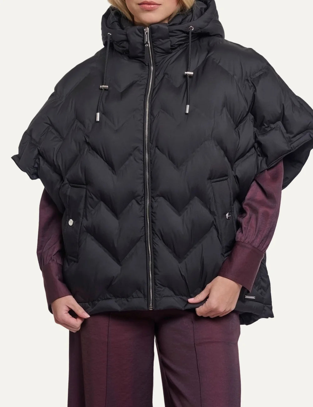 Rino &amp; Pelle women's black quilted oversized hooded puffer cape
