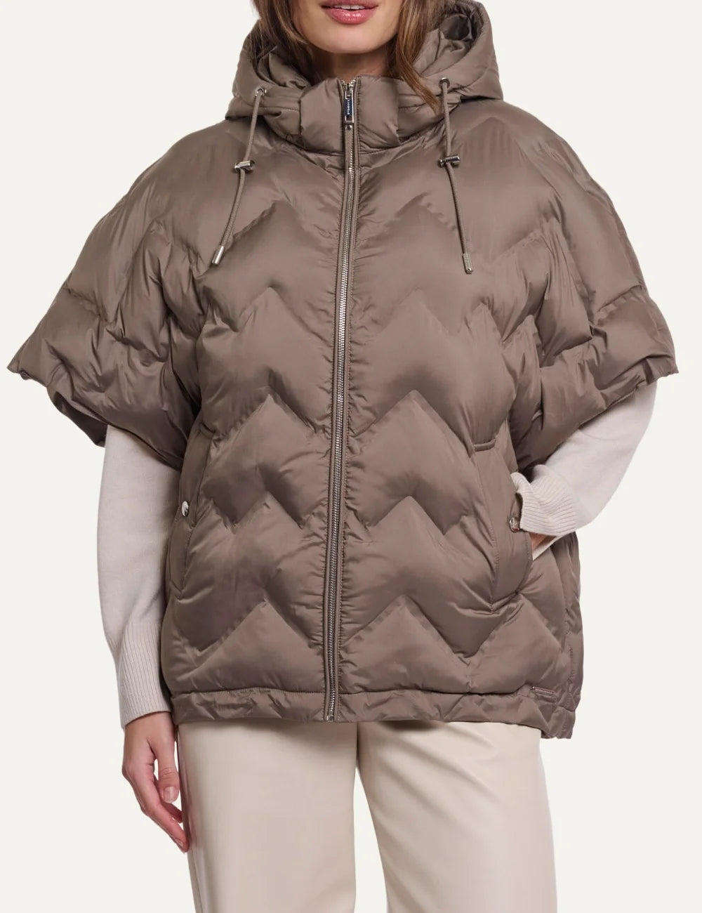 Rino &amp; Pelle women's brown quilted oversized hooded puffer cape