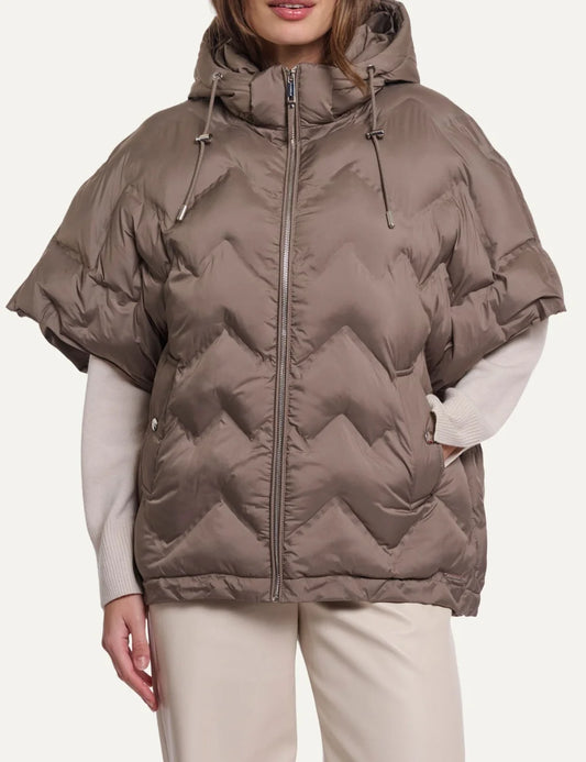 Rino &amp; Pelle women's brown quilted oversized hooded puffer cape