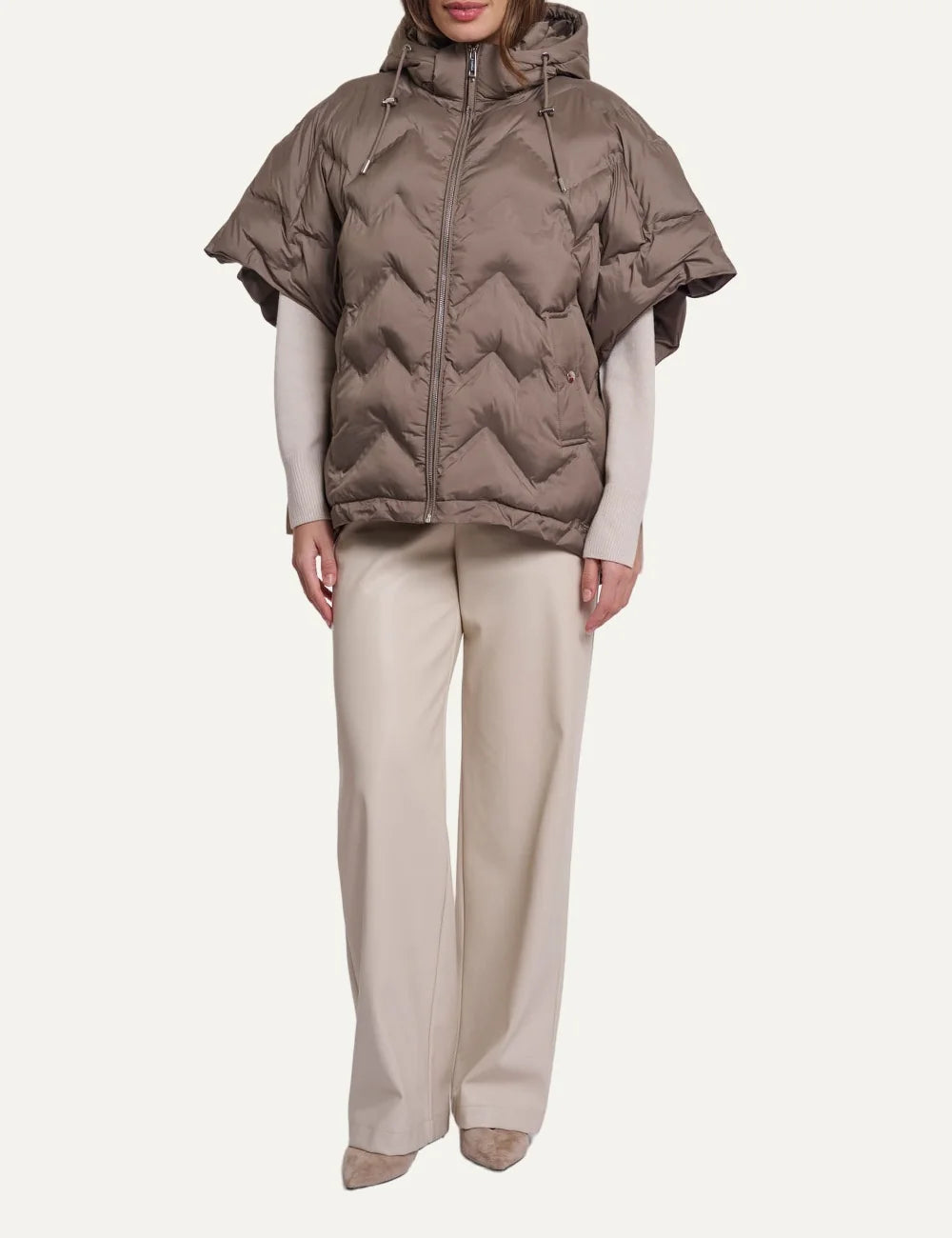 Rino &amp; Pelle women's brown quilted oversized hooded puffer cape full body