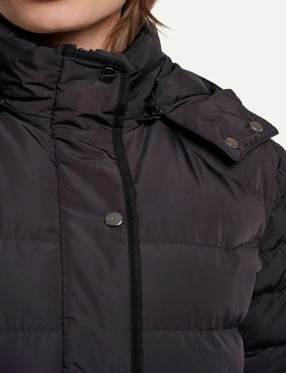 Rino &amp; Pelle women's black padded hooded puffer coat detail