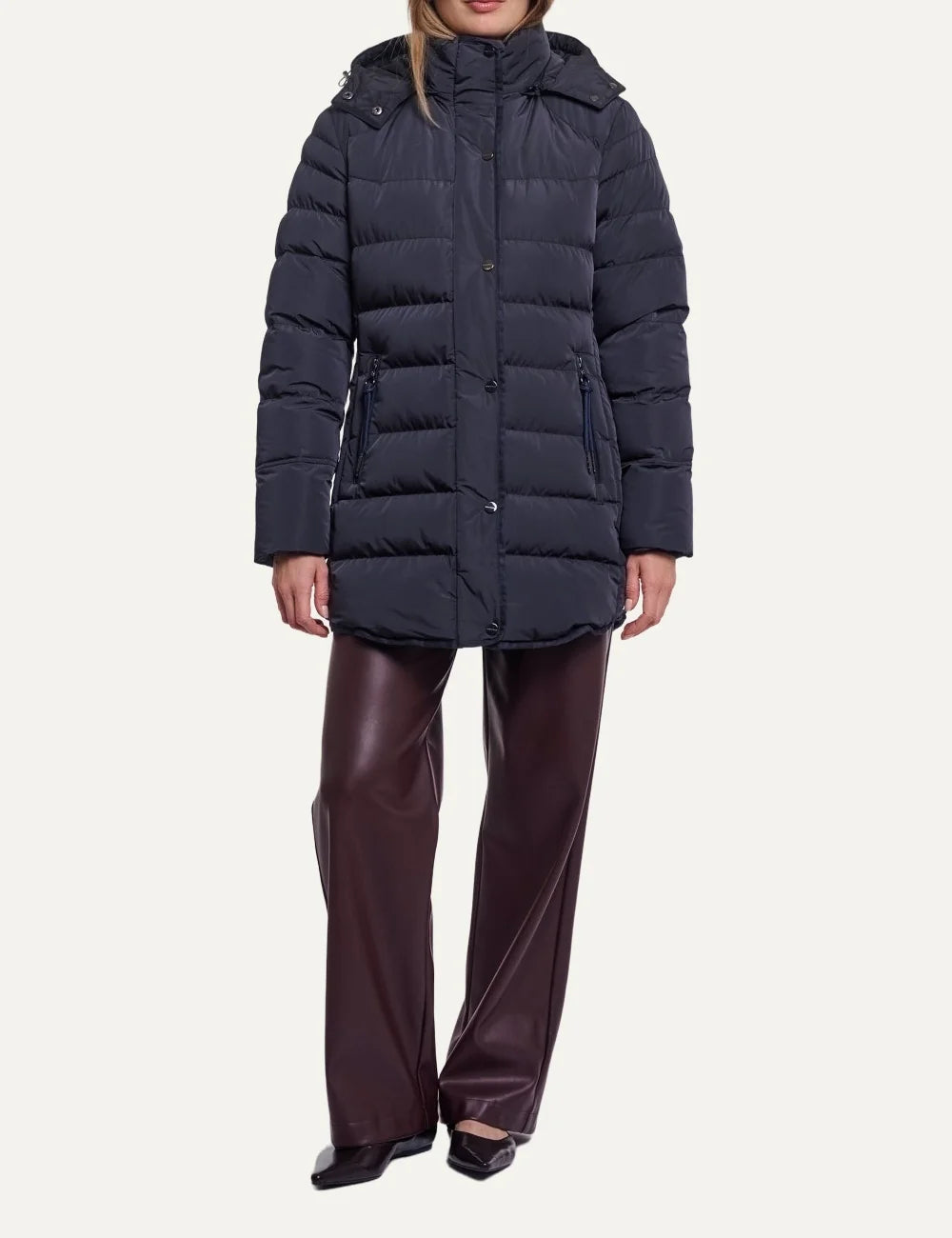 Rino &amp; Pelle women's dark navy padded hooded puffer coat full body