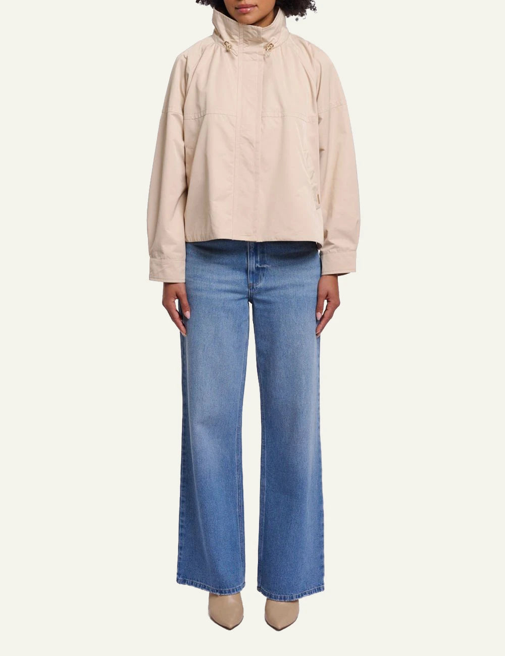 Rino Pelle wide fit short jacket oat front full body view