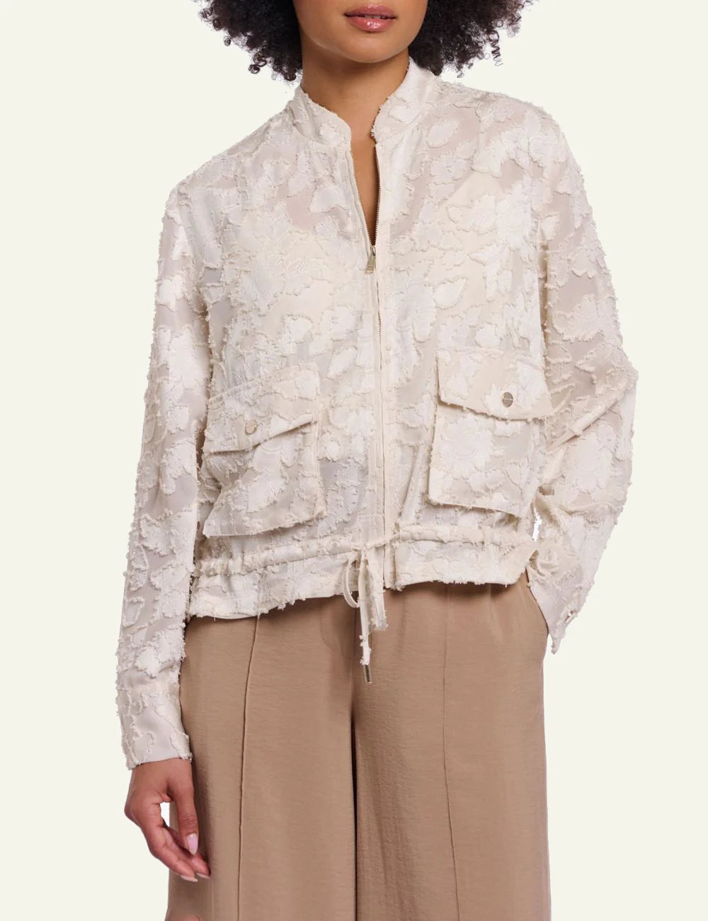 Rino pelle women&nbsp;priori jacket lightweight floral birch sheer front view