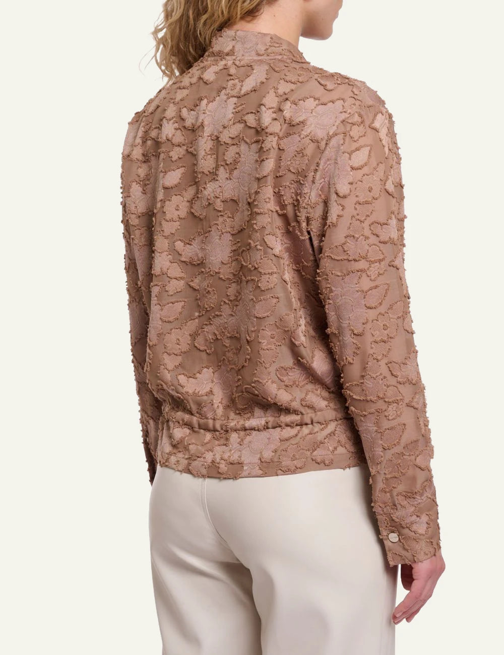 Rino pelle women priori jacket lightweight floral rosy brown sheer back view