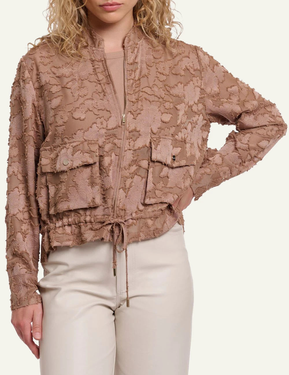 Rino pelle women priori jacket lightweight floral rosy brown sheer front  detailview