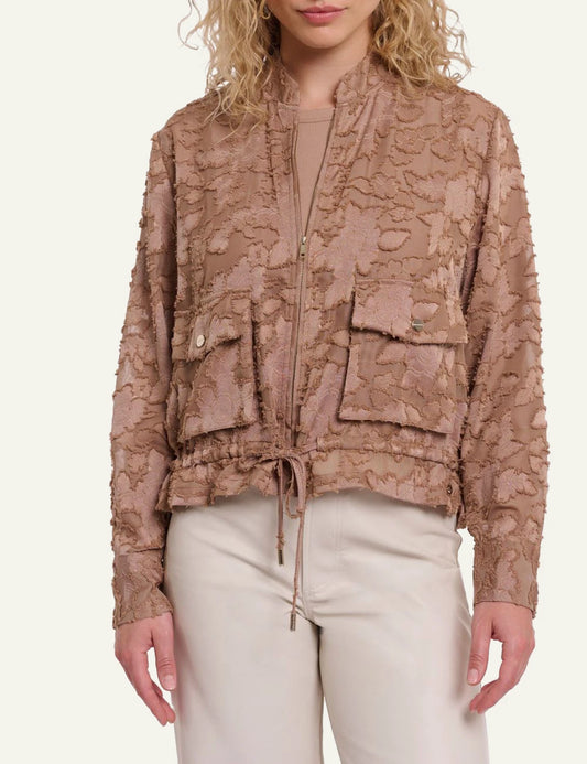 Rino pelle women priori jacket lightweight floral rosy brown sheer front view