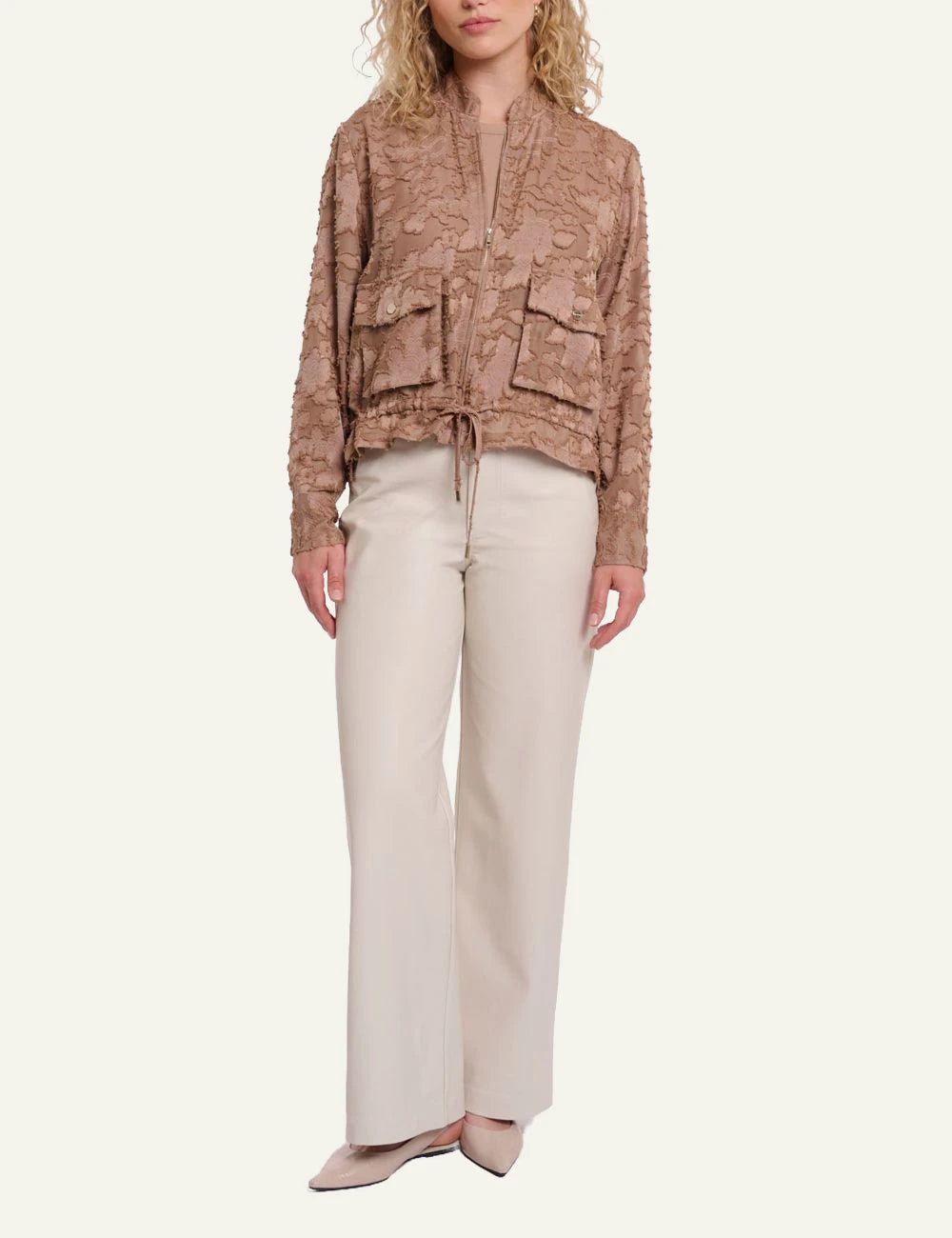 Rino pelle women priori jacket lightweight floral rosy brown sheer front   full body view