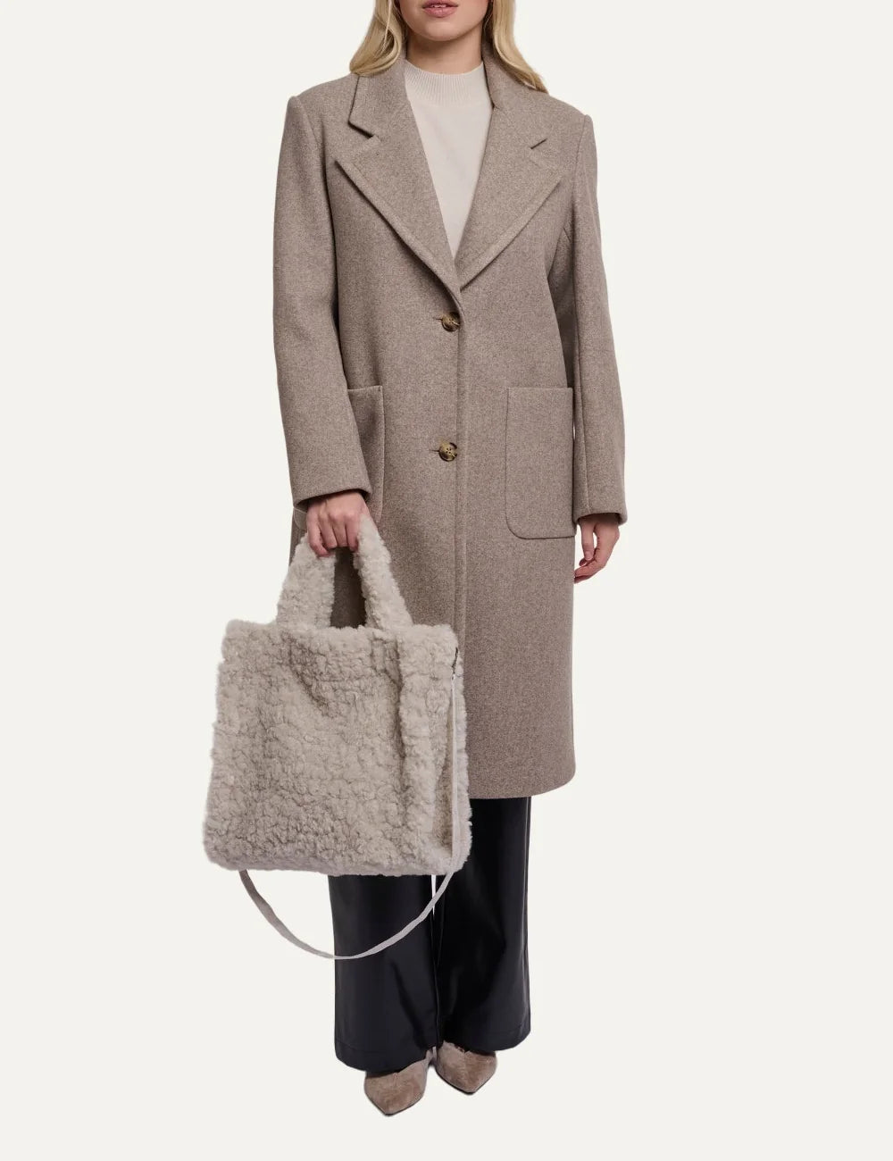 Rino &amp; Pelle women Brax Birch faux fur shopper bag with detachable shoulder strap full
