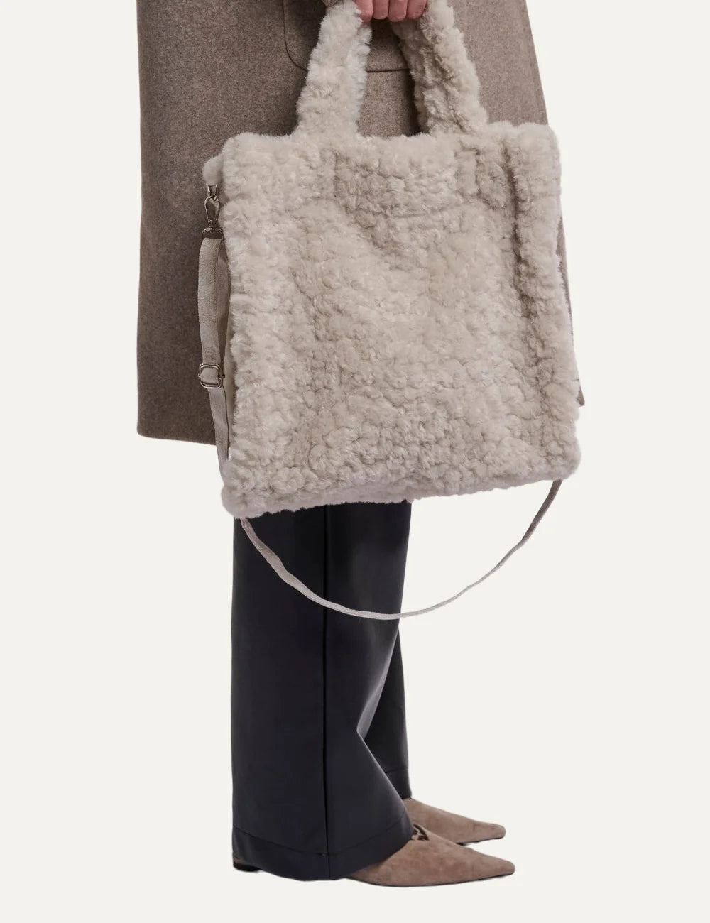 Rino &amp; Pelle women Brax Birch faux fur shopper bag with detachable shoulder strap model