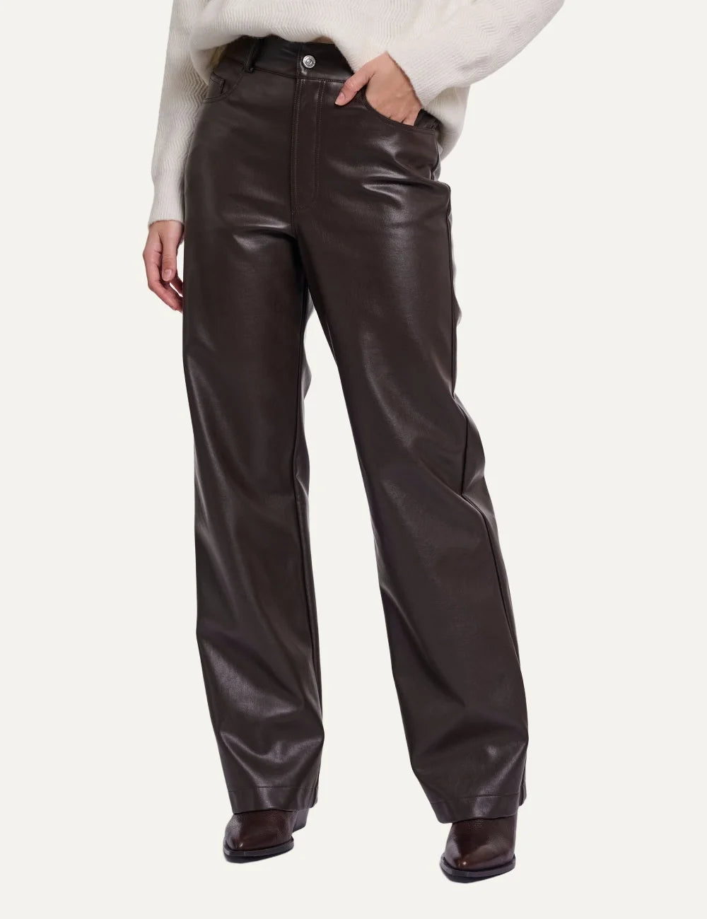 Rino &amp; Pelle women dark brown faux leather straight leg trousers