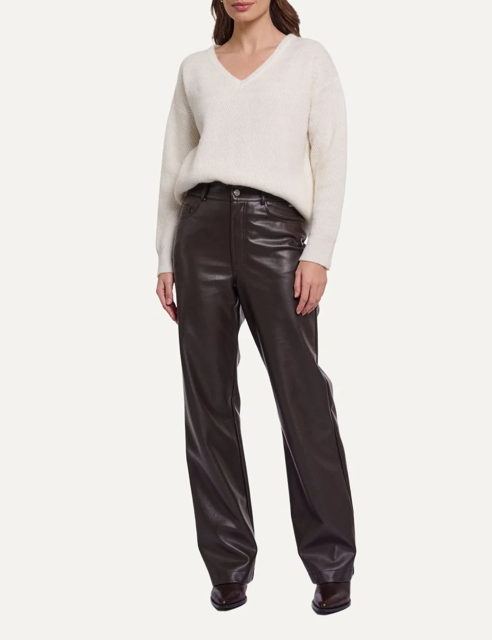 Rino &amp; Pelle women dark brown faux leather straight leg trousers full body