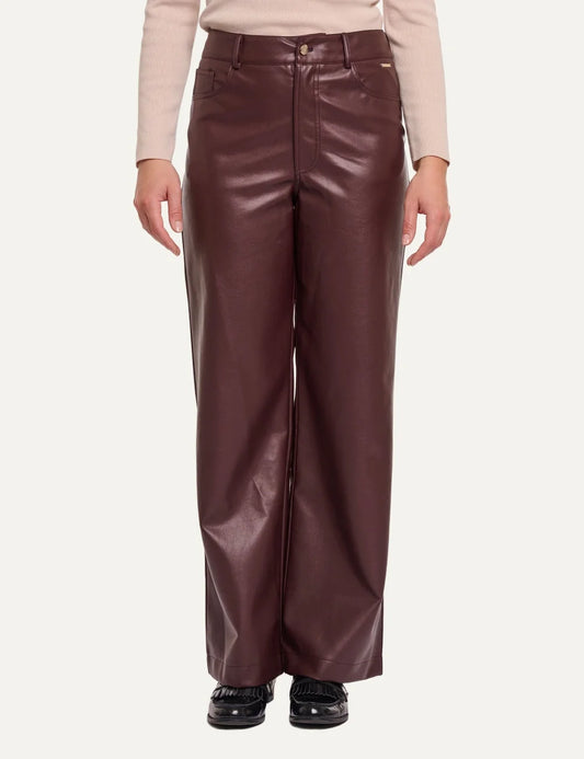 Rino &amp; Pelle women Chocolate Bean faux leather straight leg trousers