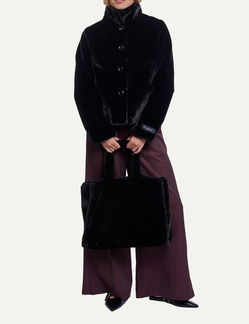 Rino &amp; Pelle women Daan black faux fur shopper bag full body