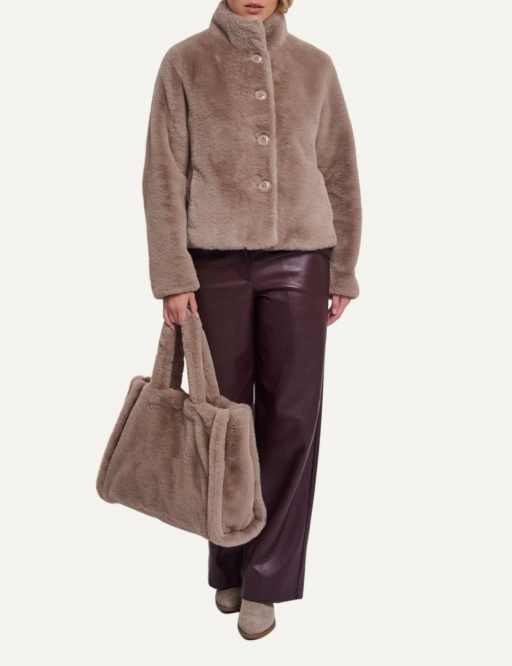 Rino &amp; Pelle women Daan Mocha Latte faux fur shopper bag full body