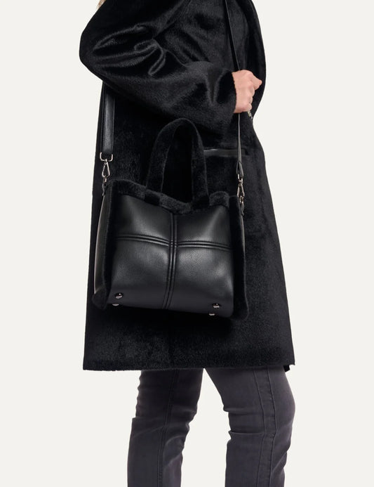 Rino &amp; Pelle women Jasha black vegan leather shopper bag with faux fur details
