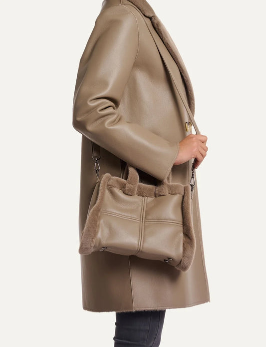 Rino &amp; Pelle women Jasha Toffee vegan leather shopper bag with faux fur details