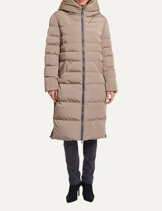 Rino &amp; Pelle women Toffee long puffer coat with hood and faux fur lining