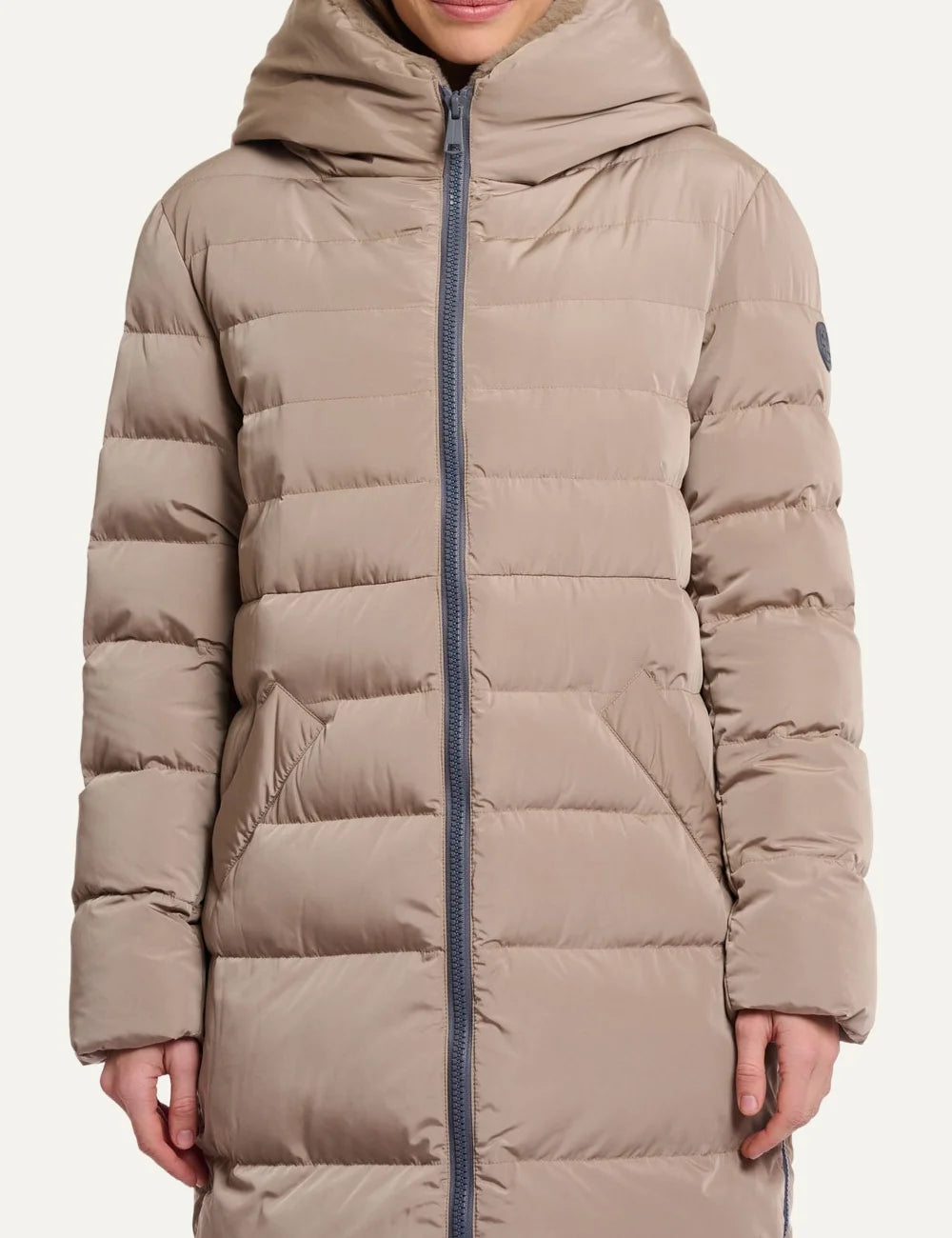 Rino &amp; Pelle women Toffee long puffer coat with hood and faux fur lining model