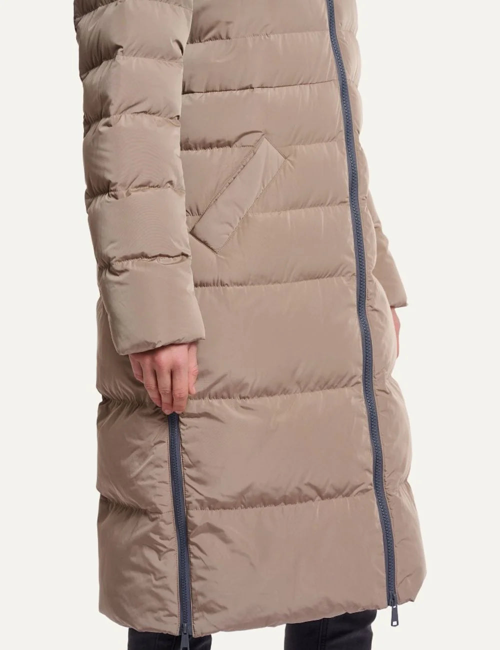 Rino &amp; Pelle women Toffee long puffer coat with hood and faux fur lining side