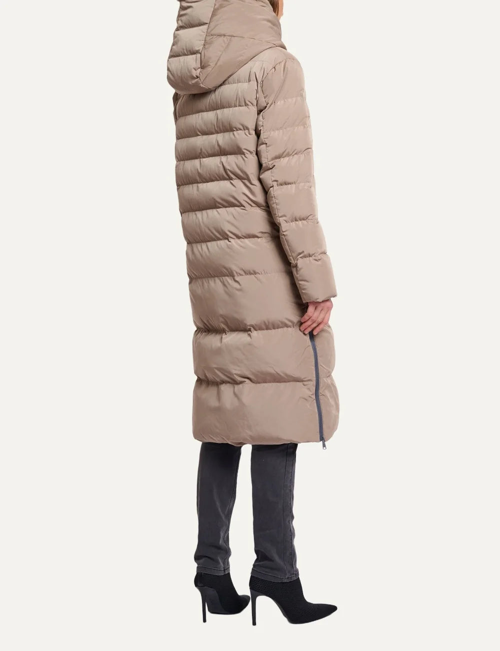 Rino &amp; Pelle women Toffee long puffer coat with hood and faux fur lining side