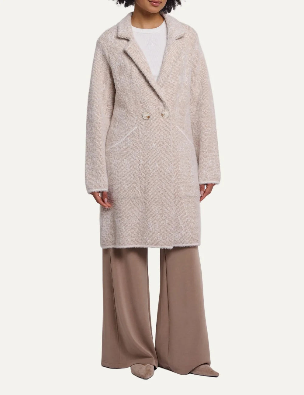 Rino &amp; Pelle women Madina beige herringbone knit cardigan with lapel collar