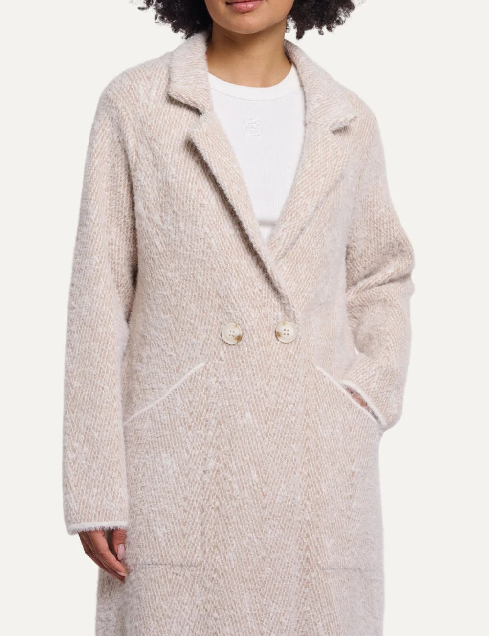 Rino &amp; Pelle women Madina beige herringbone knit cardigan with lapel collar model
