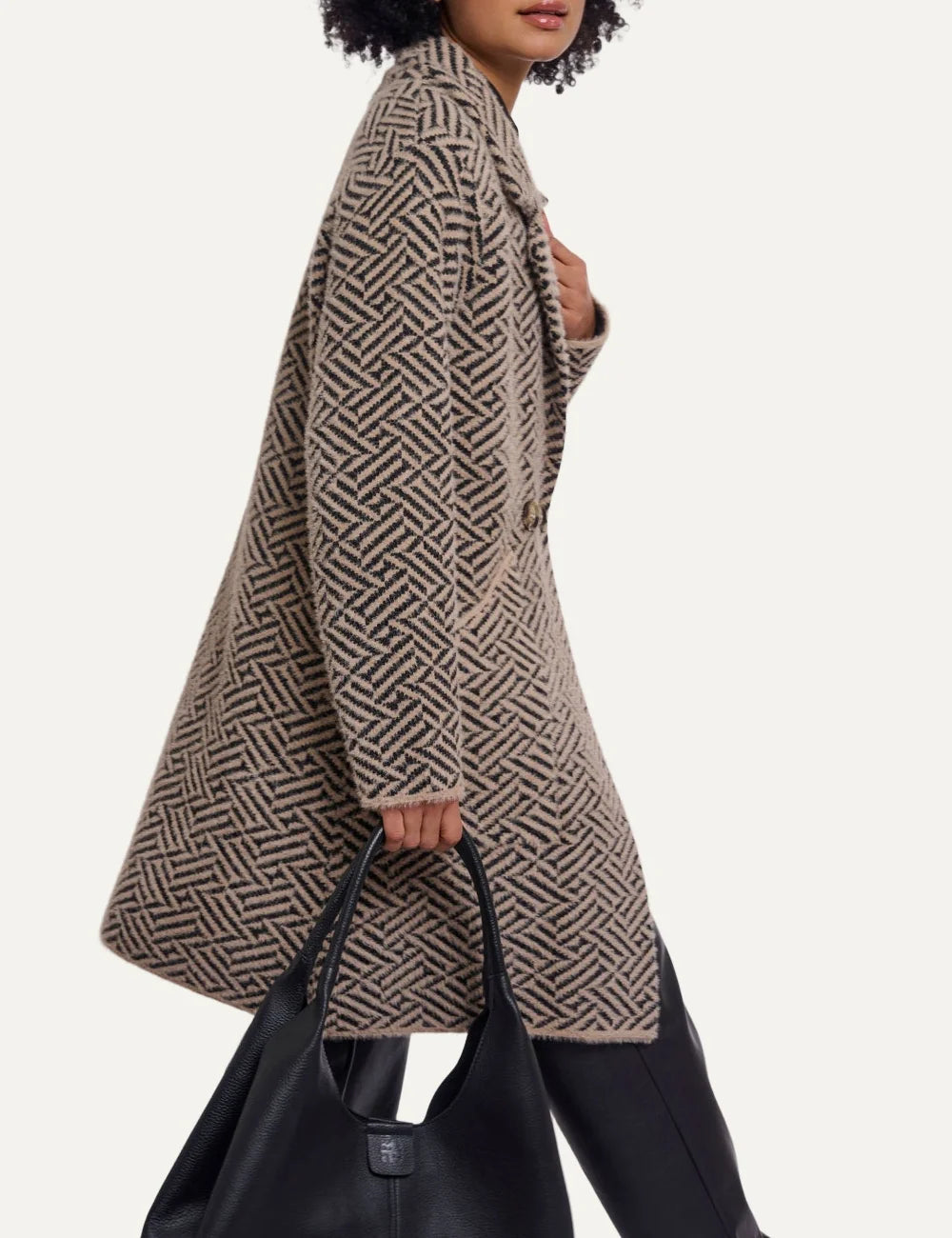 Rino &amp; Pelle women Madina sand graphic knit cardigan with geometric pattern side