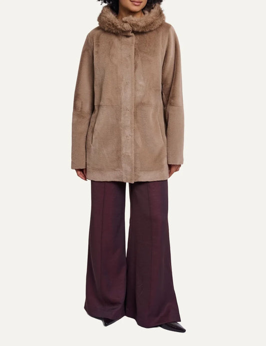 Rino &amp; Pelle women Mans Toffee brown faux fur coat with detachable hood