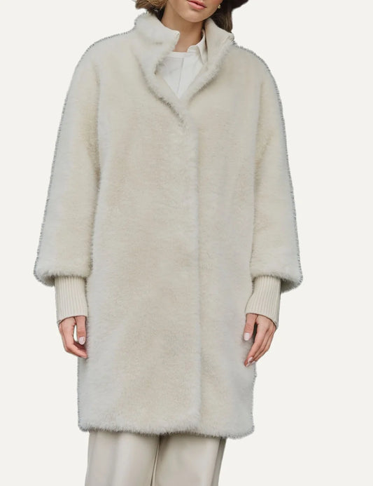 Rino &amp; Pelle women long off-white faux fur coat with stand collar