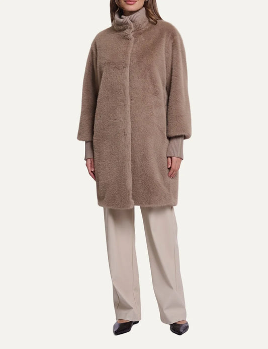 Rino &amp; Pelle women Pilar Mocha Latte long faux fur coat with stand collar