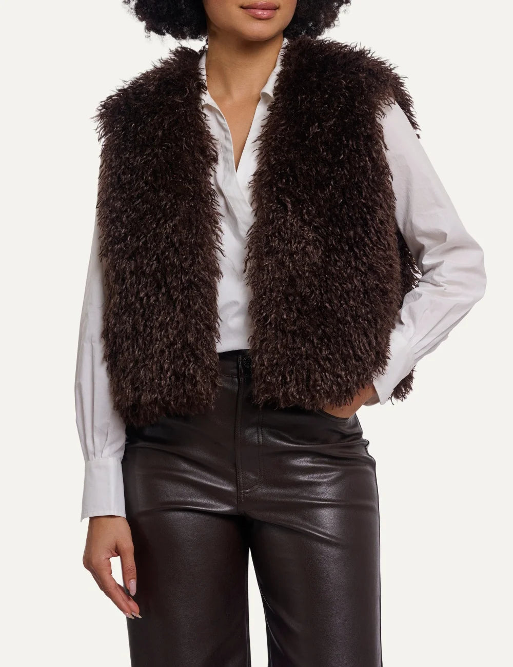 Rino &amp; Pelle women Coffee Roast faux fur waistcoat with soft textured finish
