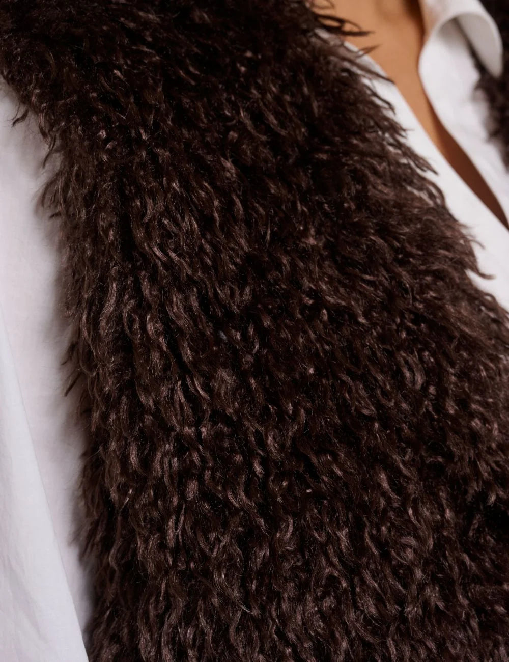 Rino &amp; Pelle women Coffee Roast faux fur waistcoat with soft textured finish detail