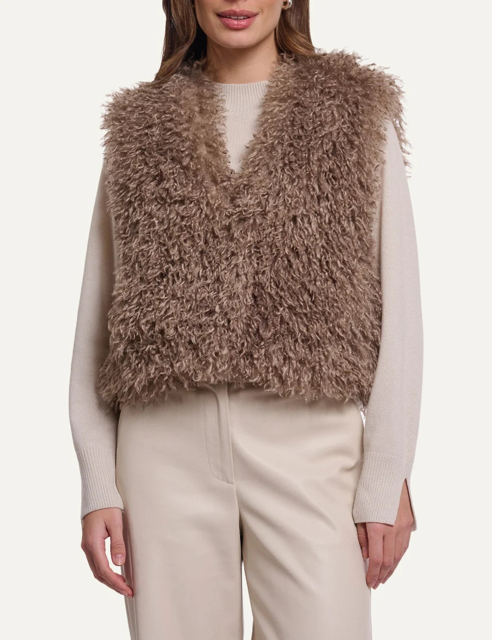 Rino &amp; Pelle women Mocha Latte faux fur waistcoat with soft textured finish