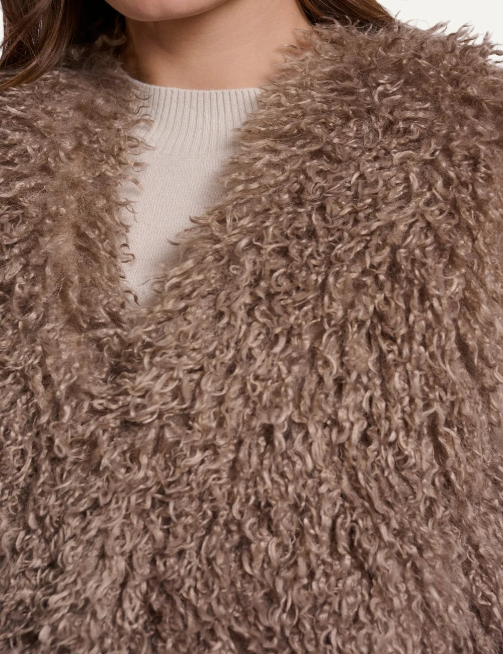 Rino &amp; Pelle women Mocha Latte faux fur waistcoat with soft textured finish detail