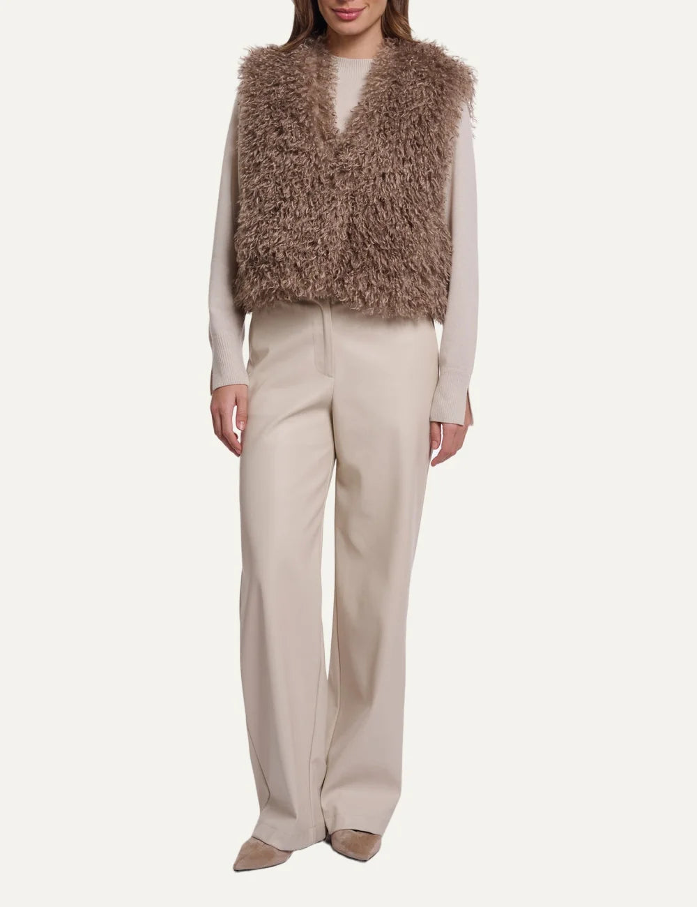 Rino &amp; Pelle women Mocha Latte faux fur waistcoat with soft textured finish model