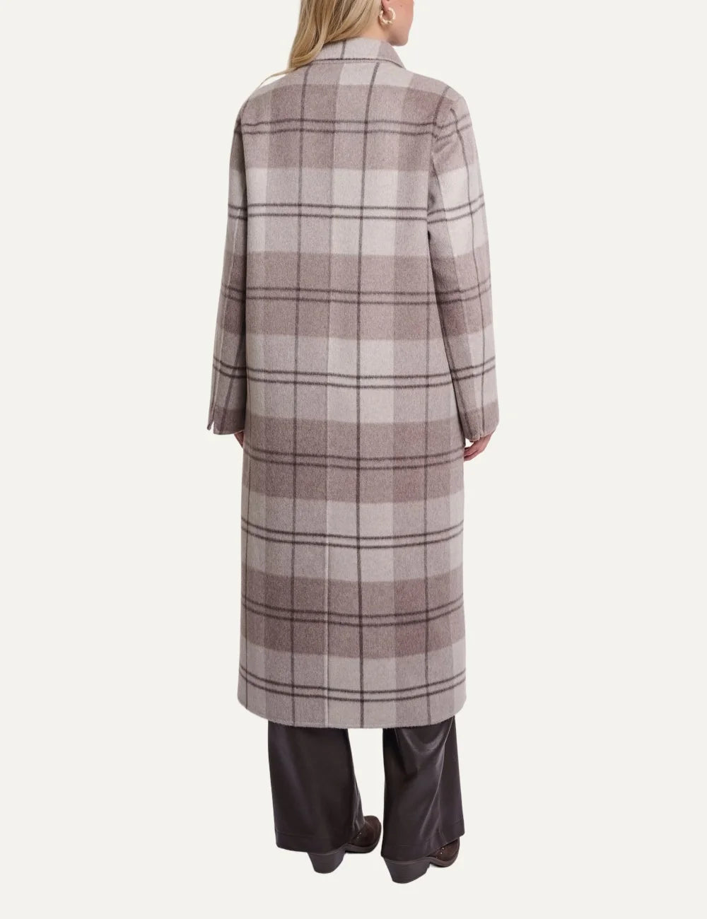 Rino &amp; Pelle women's beige brown check reversible long wool coat back