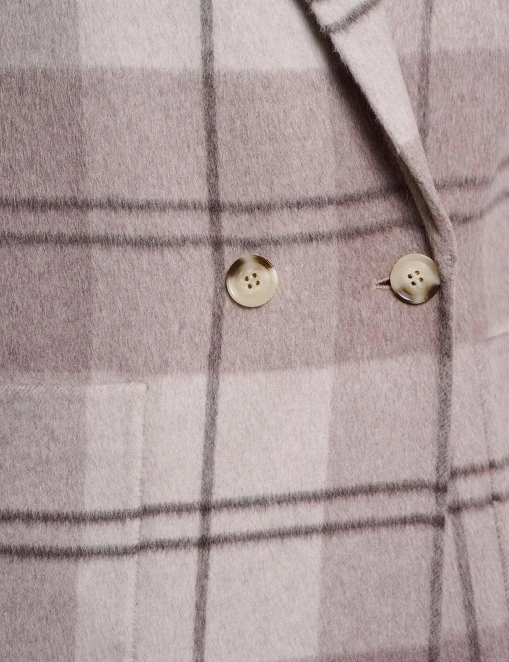 Rino &amp; Pelle women's beige brown check reversible long wool coat detail