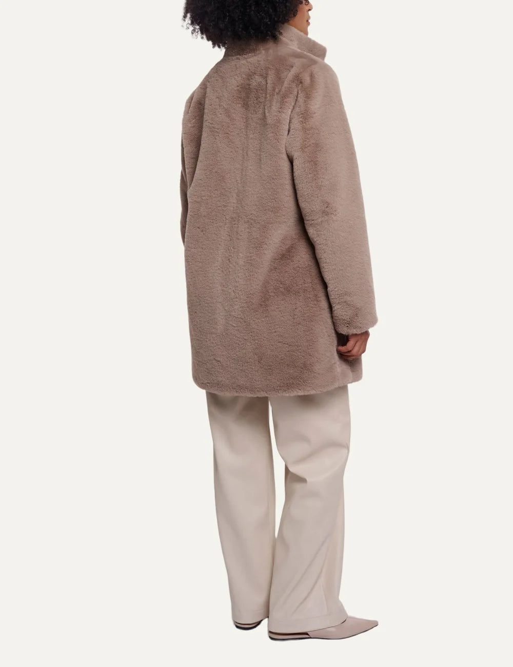 Rino & Pelle women's beige faux fur mid-length coat  back view