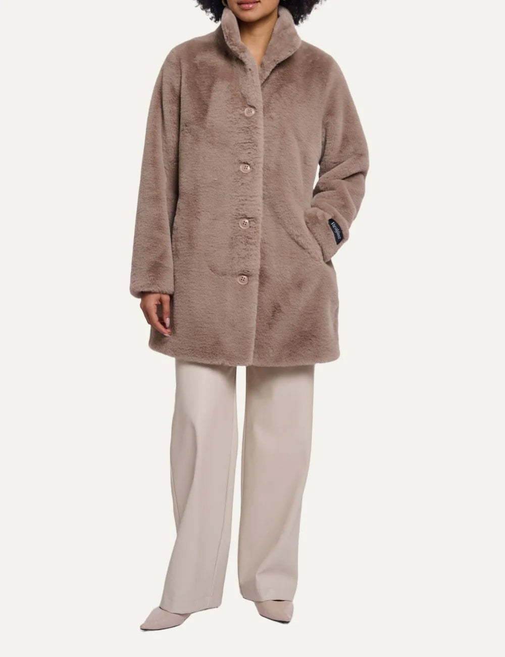 Rino & Pelle women's beige faux fur mid-length coat full look