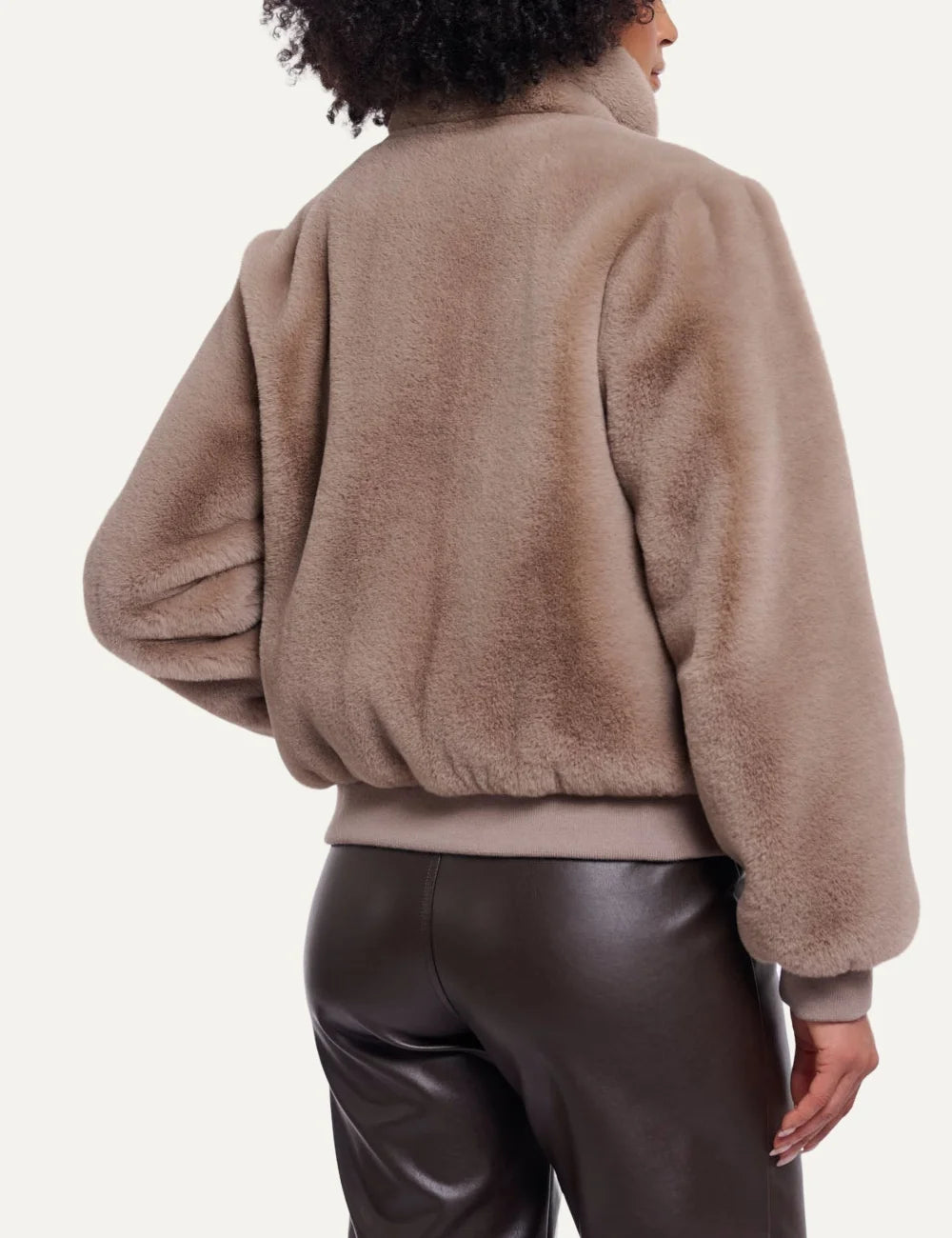 Rino & Pelle women's beige faux fur jacket with high collar back view